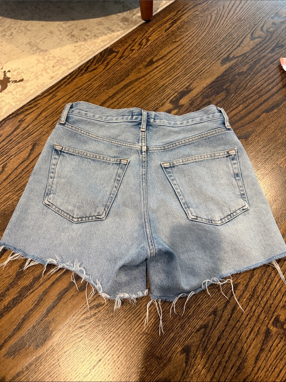 Agolde Light Wash Reese High-Rise Frayed Denim Shorts - Picture 2 of 2